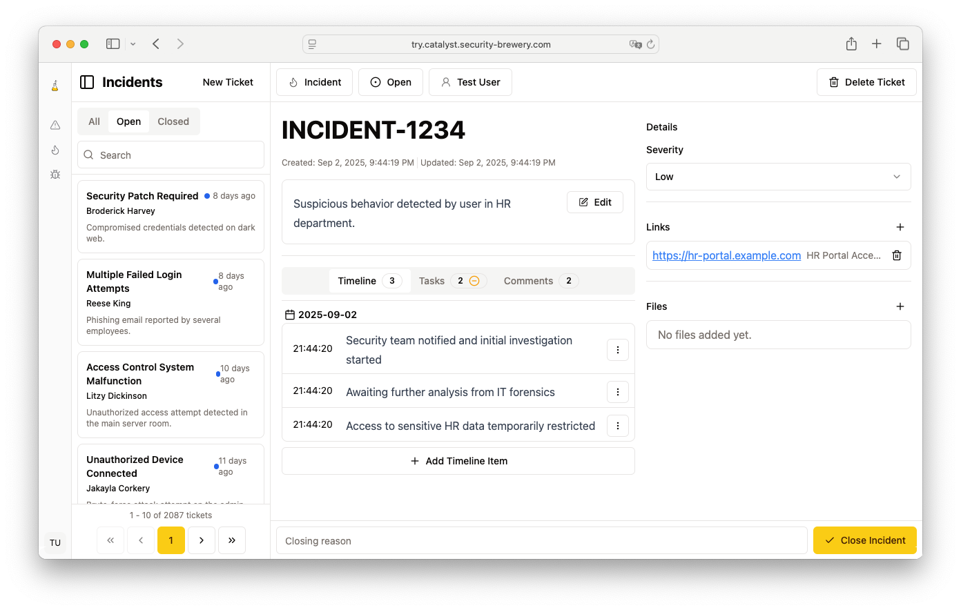 Screenshot of a ticket