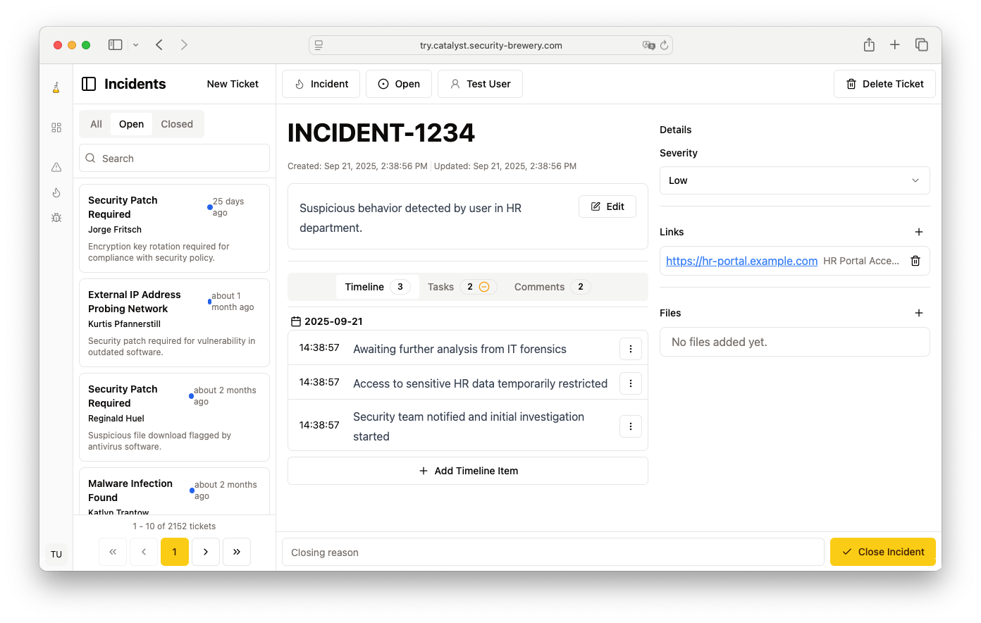 Screenshot of a ticket