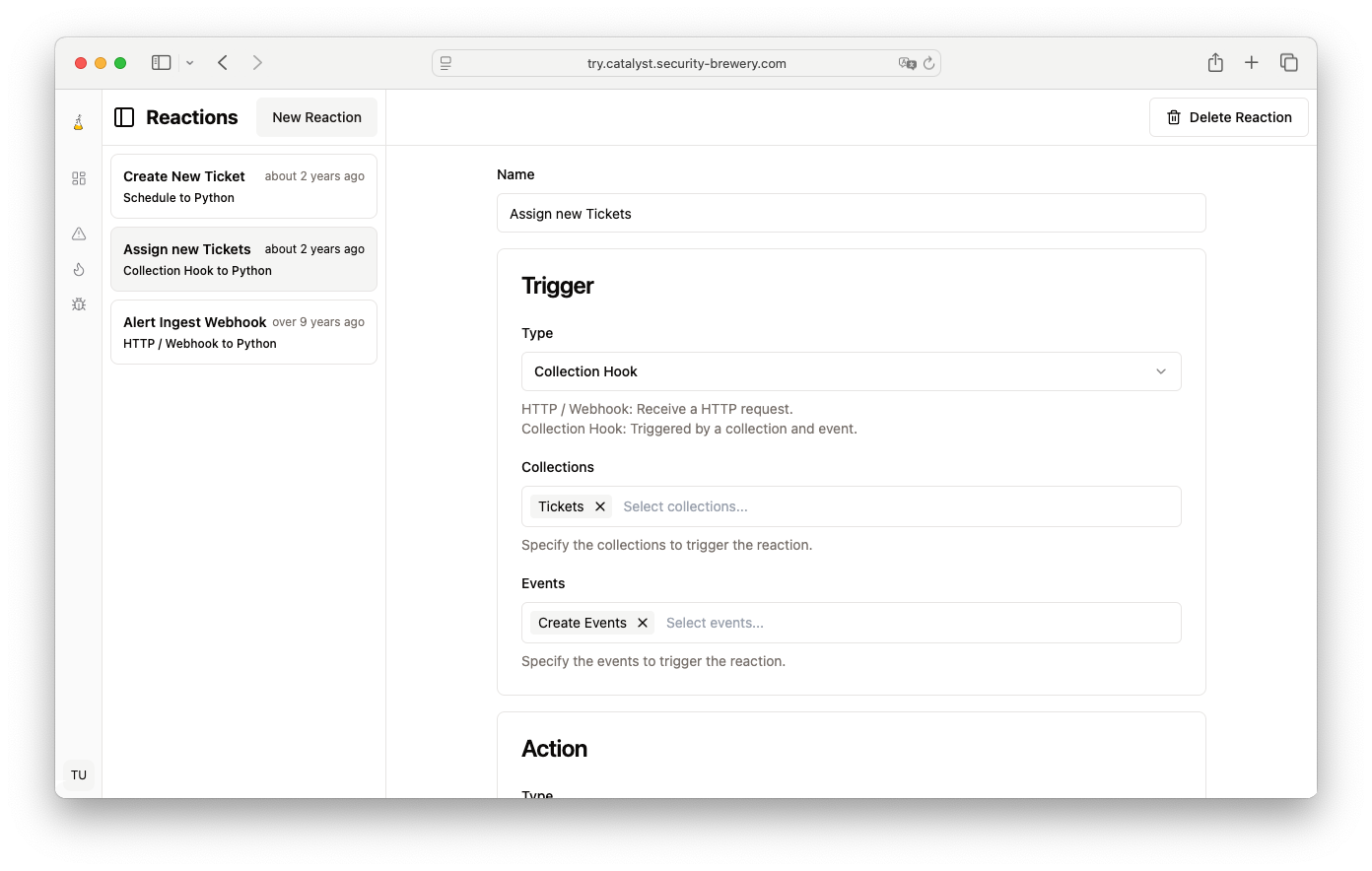 Screenshot of the reactions