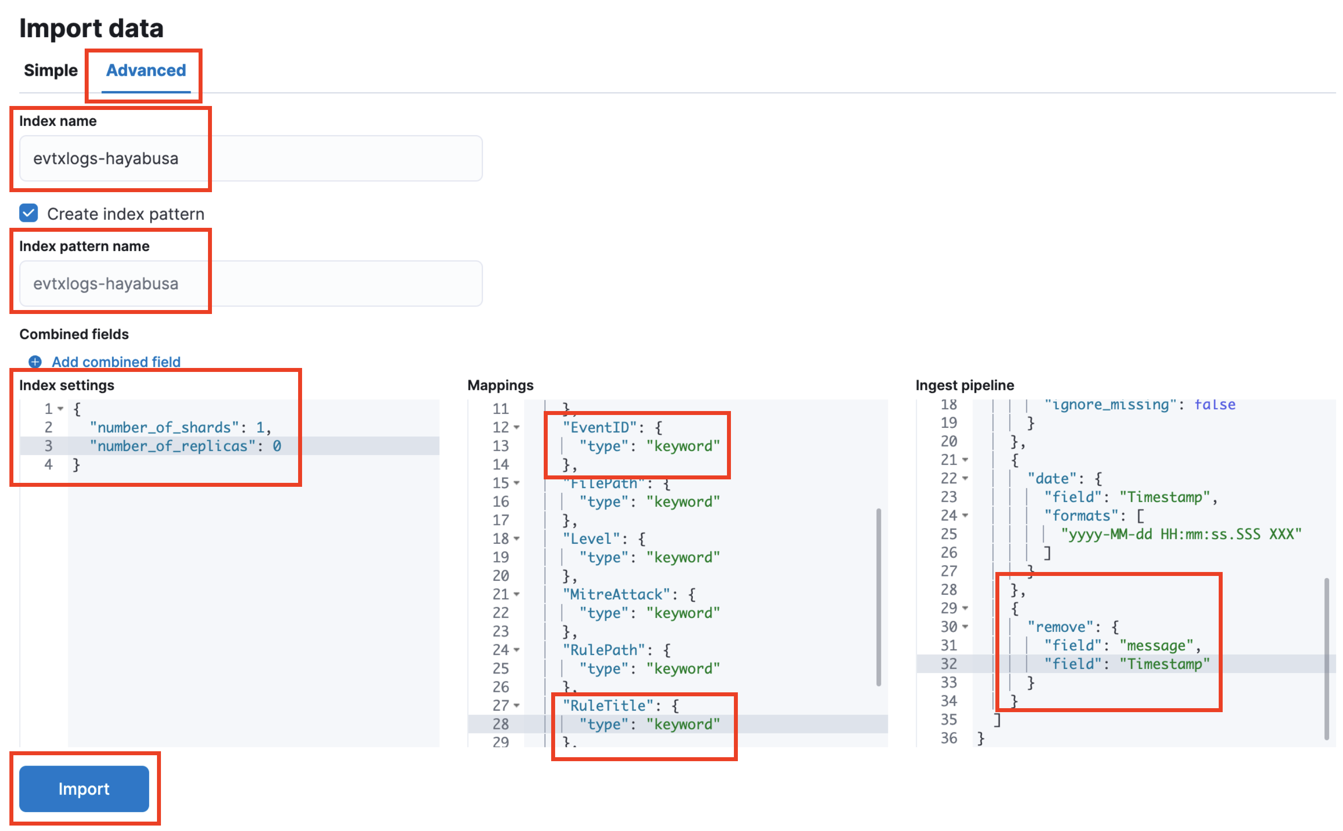 Import Data Settings